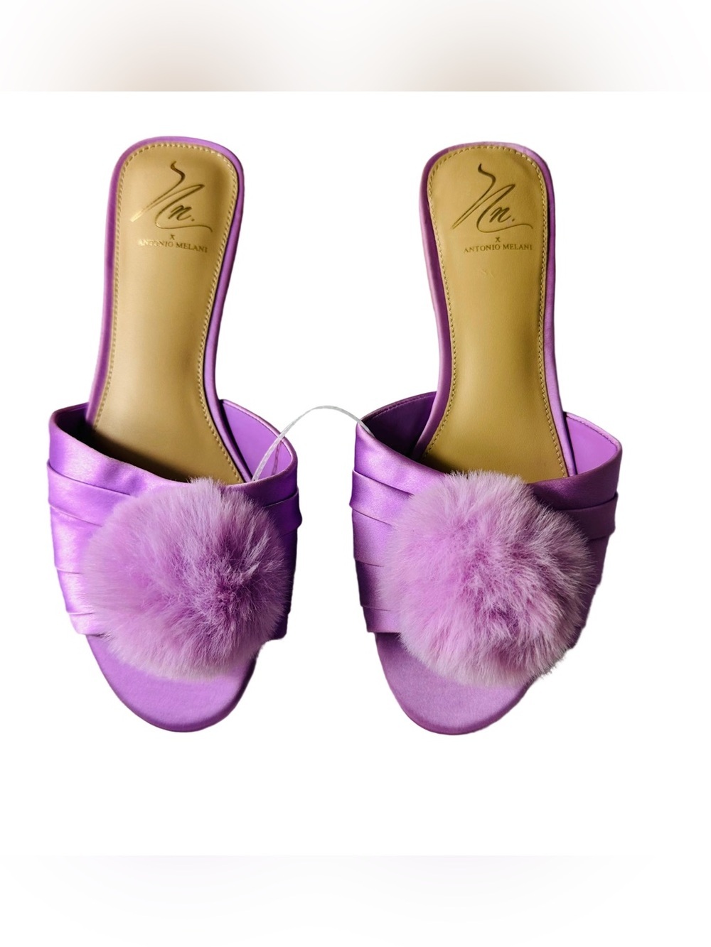 ANTONIO MELANI Lilac Pom-Pom Satin Slide Mules - Picture 6 of 10